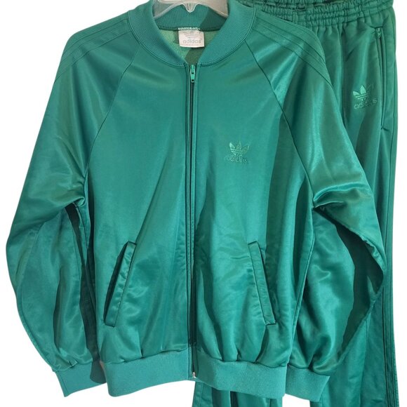 Vintage Adidas Trefoil Tracksuit 70s 80s Green Made in USA ILGWU YKK Set Size M - Picture 2 of 10